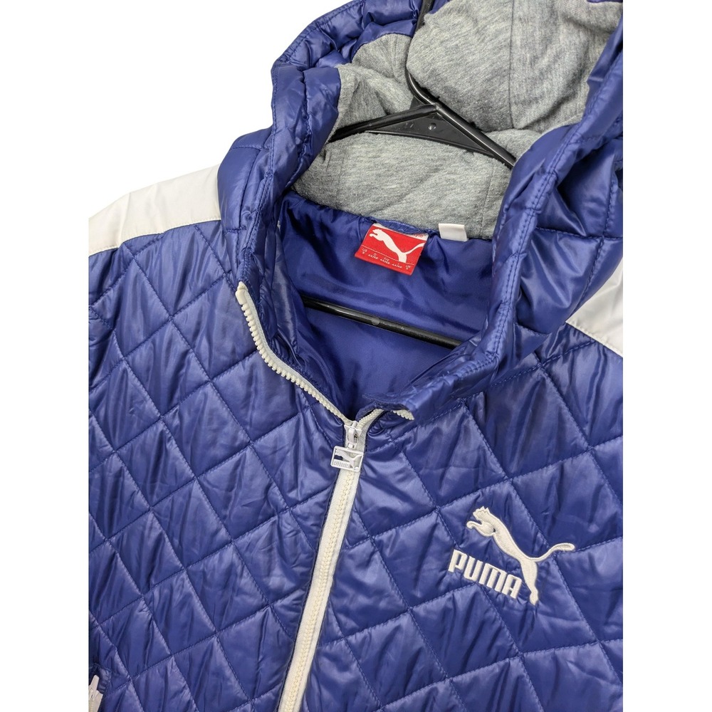 Puma Jacket Mens Small Blue Quilted Hooded Full Zip Puffer Winter Coat